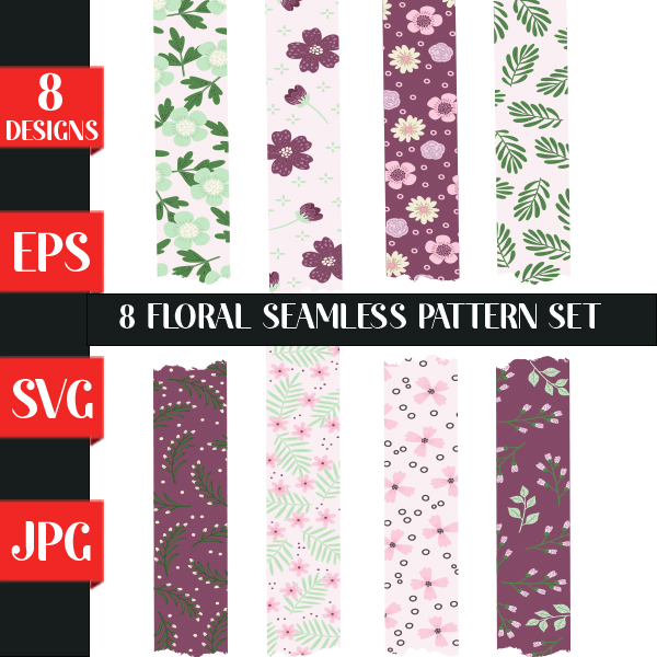 Floral Seamless Pattern Bundle Svg