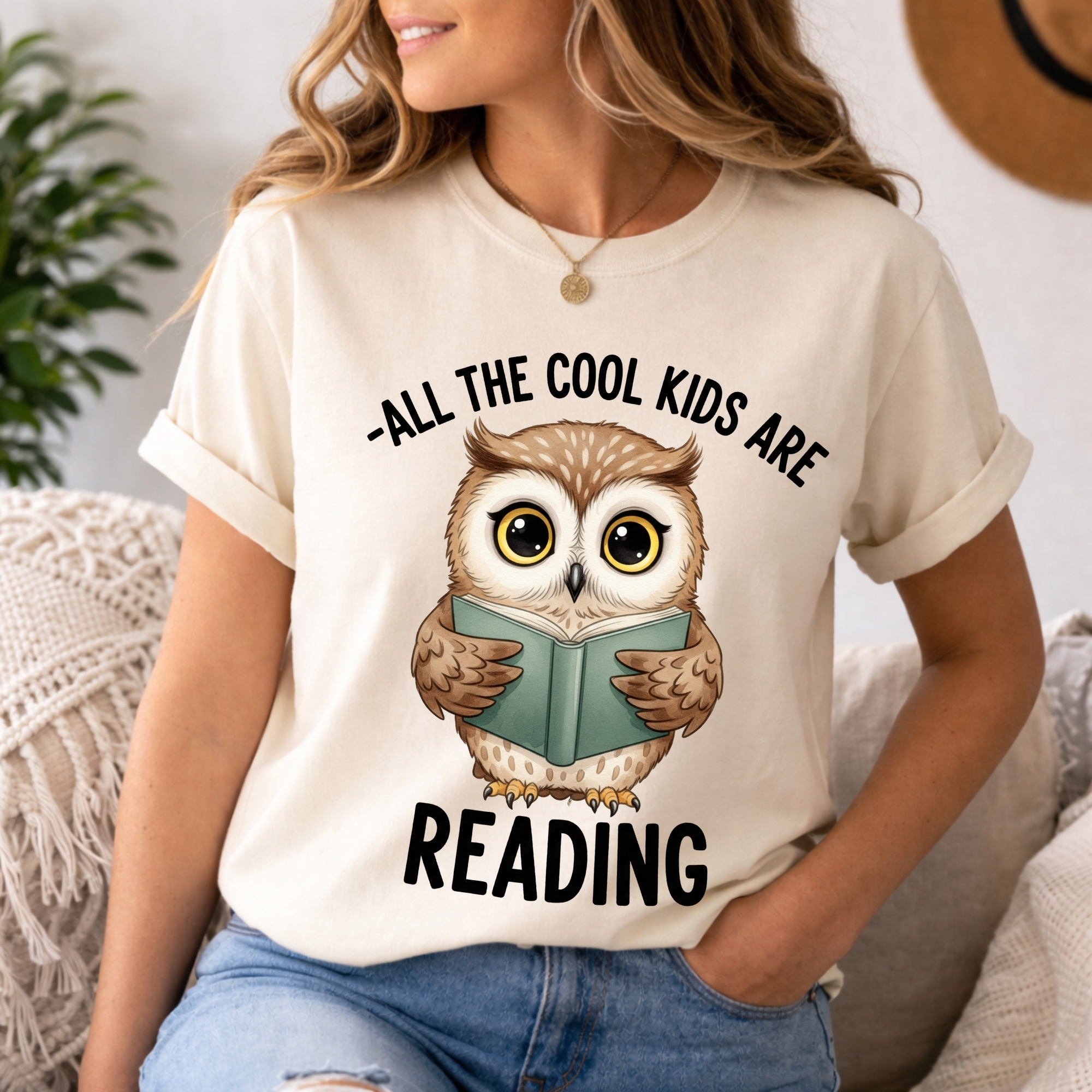 All The Cool Kids Are Reading PNG | Cute Owl Bookworm Sublimation Design for T-Shirts, Retro Back to School Digital Download Graphic