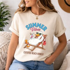 Retro Summer Vibes Duck Sublimation Design for T-Shirts, Funny Beach Vacation Digital Download Graphic