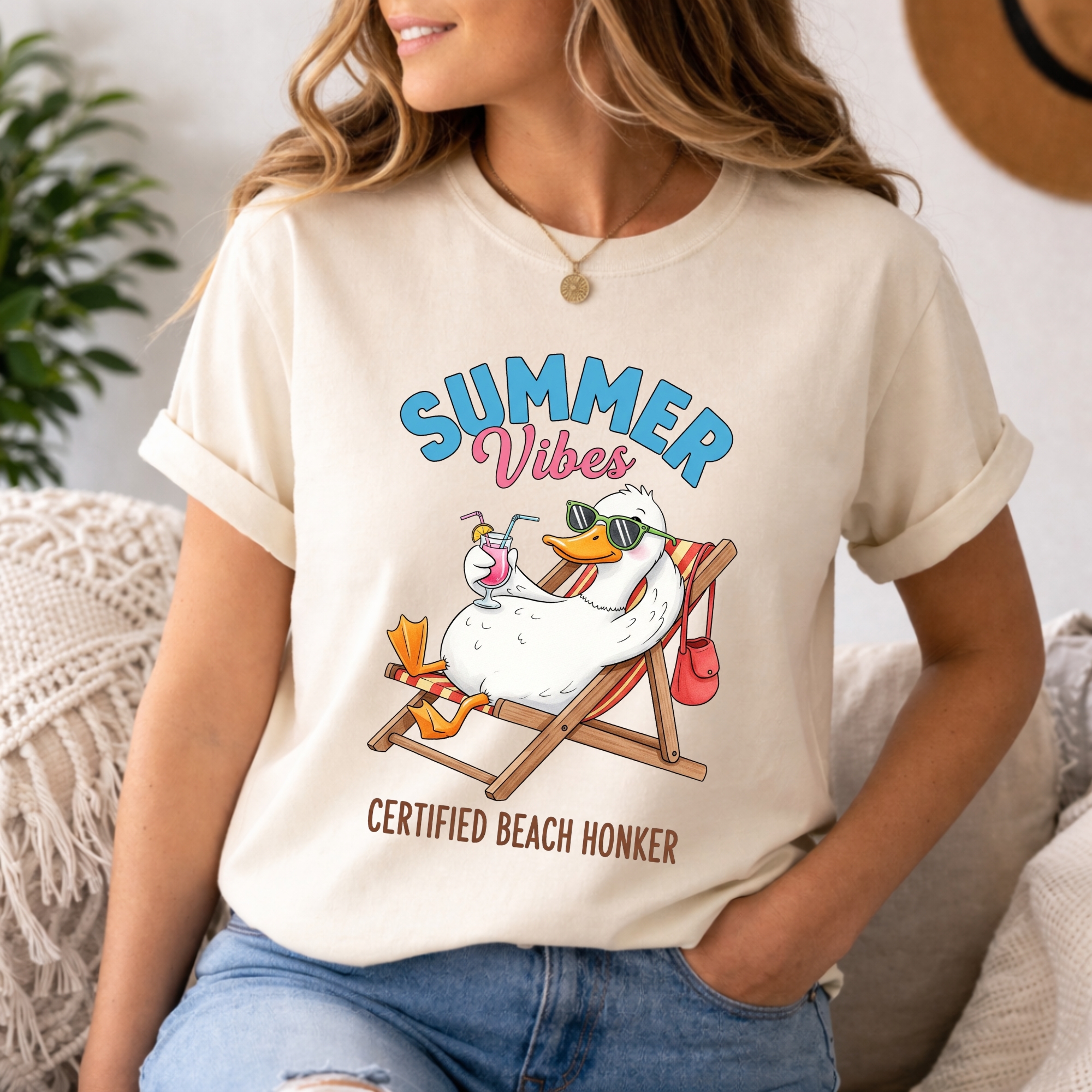 Retro Summer Vibes Duck Sublimation Design for T-Shirts, Funny Beach Vacation Digital Download Graphic