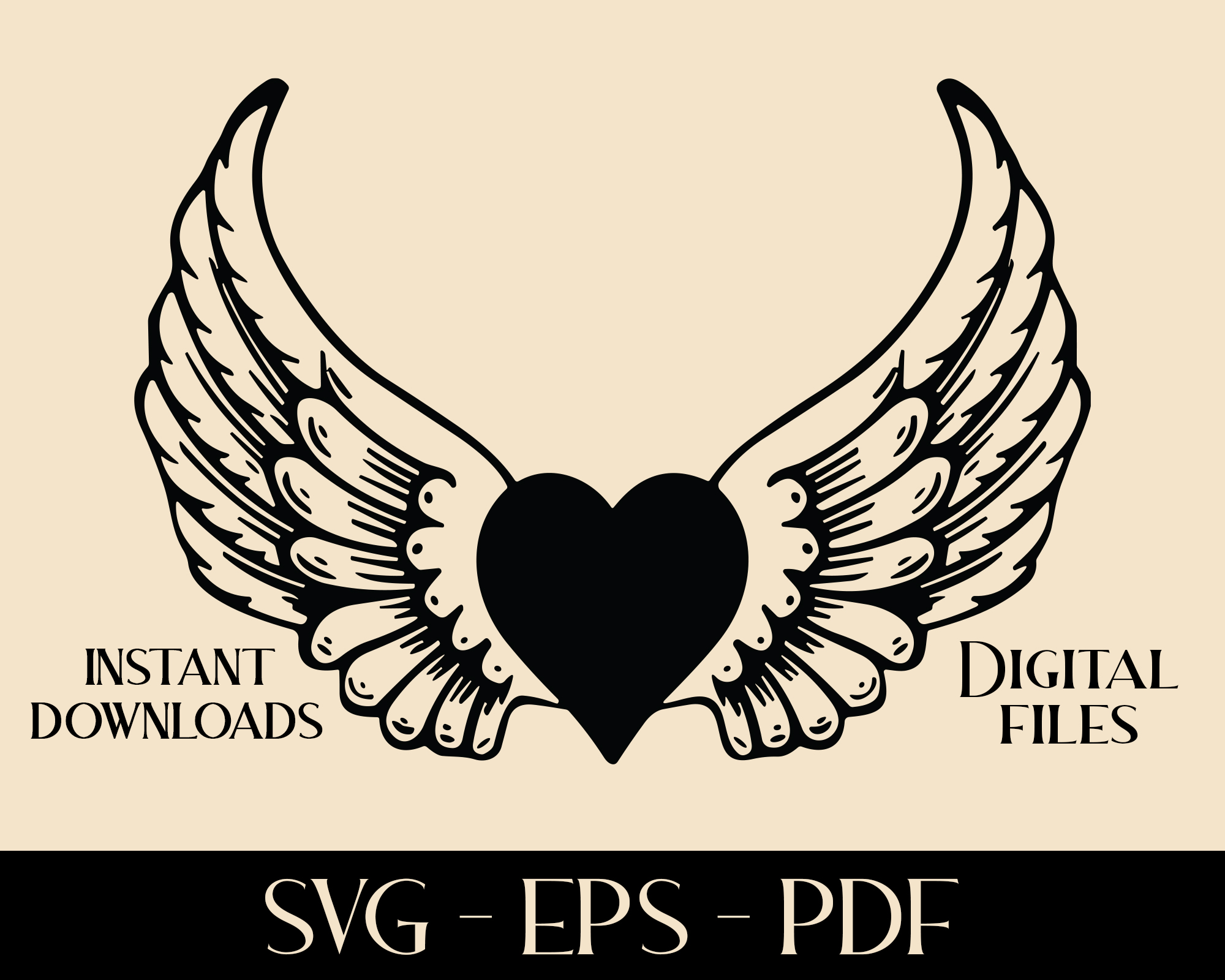 Winged Heart SVG, EPS & PDF – Digital Download