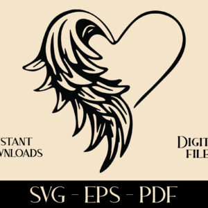 Angel Wing Heart SVG, EPS & PDF – Digital Download