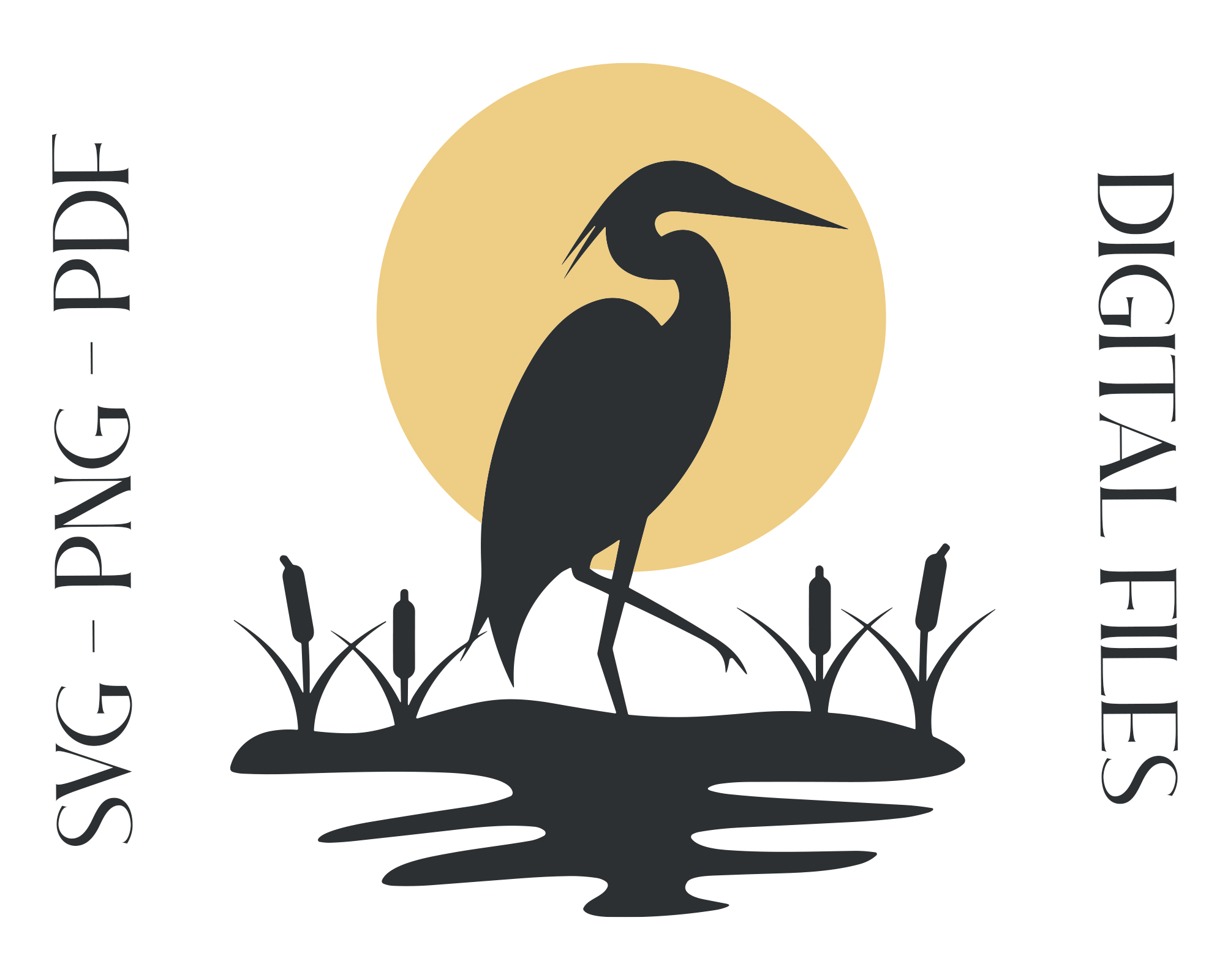 Heron Bird Silhouette SVG, PNG & PDF – Digital Download